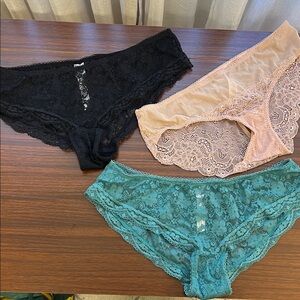 Free People Lace Panty Set - Black, Pink, Teal